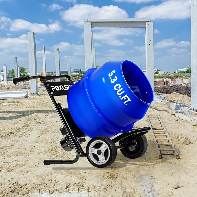 140L Electric Cement Mixer With a Bracket, 5.3 Cubic Ft. 750W 1HP Portable Concrete Mixer Machine with Stand And Wheels for Stucco, Mortar, Seeds, Blue-2026 Upgraded