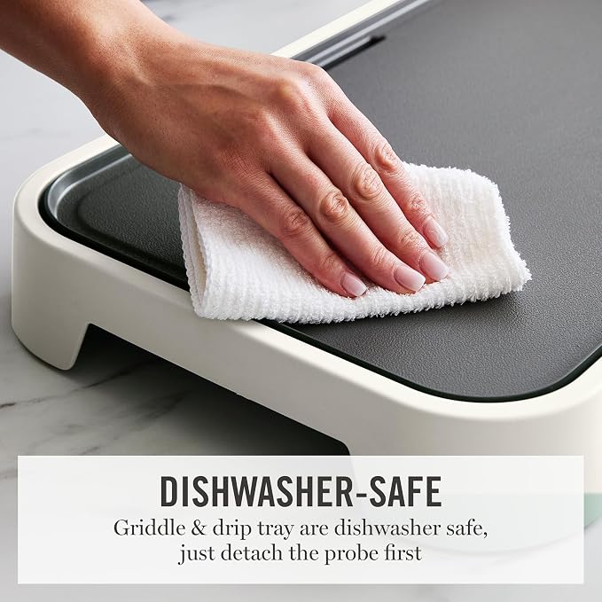 Martha Stewart 12"x 22" XL Electric Griddle, Ceramic Nonstick Flat Top | PFAS-Free Nonstick Grill, XL Cooking Surface for Pancakes & Eggs, Adjustable Temp Dial, Drip Tray, 1500W Heating, Linen White