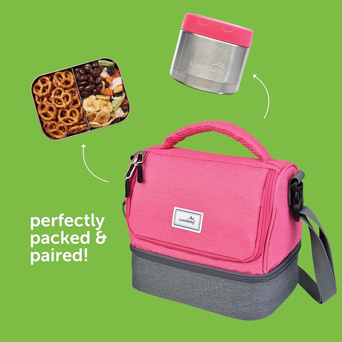 LunchBots Small Stainless Steel Kids Bento Box 2-Section 16oz
