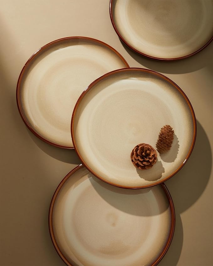 Ceramic Dish Set for 6, 18 Piece Dinnerware Set for Small to Medium Families, Reactive Glaze Design, Dishwasher & Microwave Safe, Brown Yellow