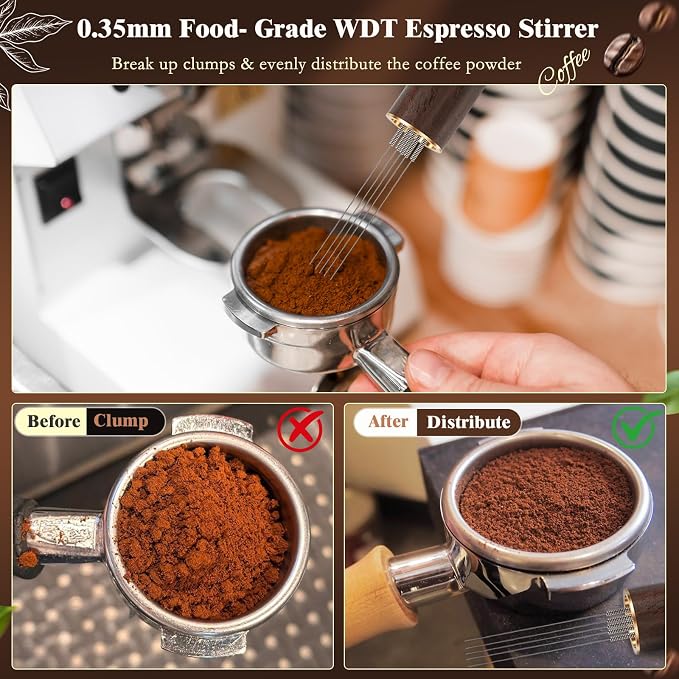8 PCS Espresso Accessories Kit, 51mm Espresso Tamper Kit Coffee Tamper Set with Coffee Distributor, Espresso Tamping Station, WDT Tool, Dosing Funnel, Fits Delonghi 51mm Portafilter