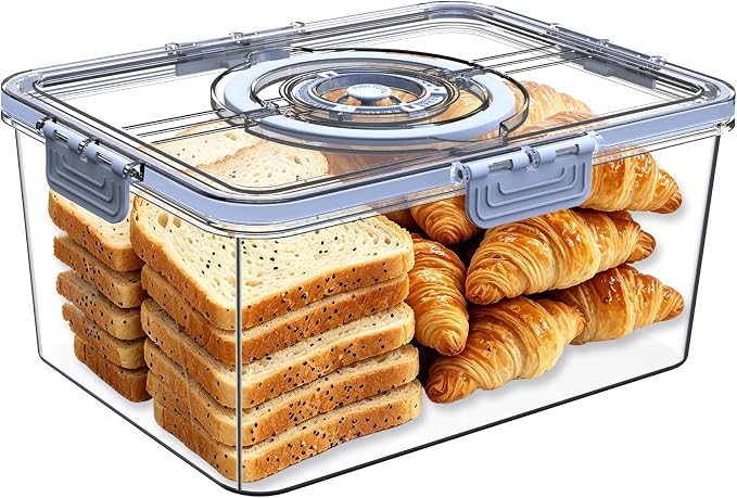 Bread Box with Lid and Handle,2026 New Upgrade Time Recording Bread Storage Container for Kitchen Counter Airtight,Portable Large Bread Boxes for Homemade Bagel, and Cookies,Not dishwasher safe