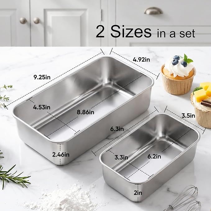 LIANYU Loaf Pan Set, 9x5Inch Bread Pans & 6.3x3.5Inch Mini Bread Baking Pan | 8 Pack Stainless Steel Bread Loaf Pans for Meatloaf Cake, Healthy & Non Toxic, Dishwasher Safe, 4 Medium Pans + 4 Small Pans