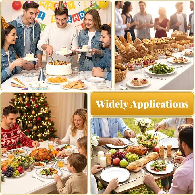 Glowserve 175 Piece Disposable Plastic Plates Dinnerware Set for 25 Guests | 50 Plastic Plates,25 Silverware Set,25 Cups and Napkins,Wedding Birthday,Family Party,Fancy Plastic Plates