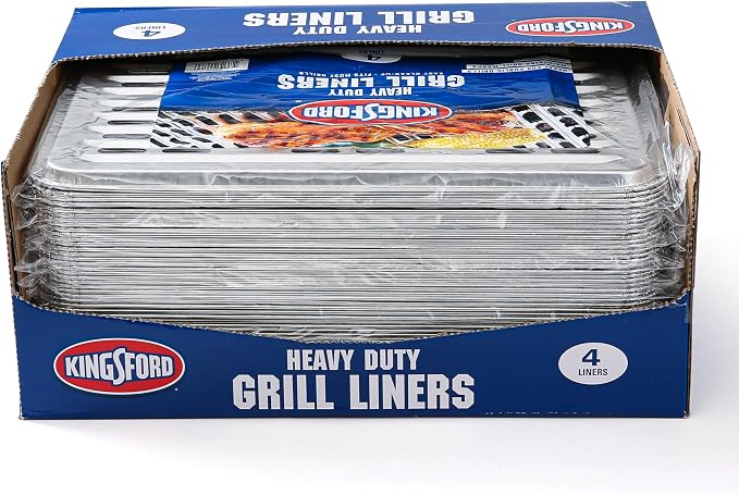 Kingsford Heavy Duty Disposable Grill Liners, 16 x 11.75 Inch, 4 Count | Aluminum foil design, prevents food and sauce from falling through grates, for outdoor BBQ grills daily