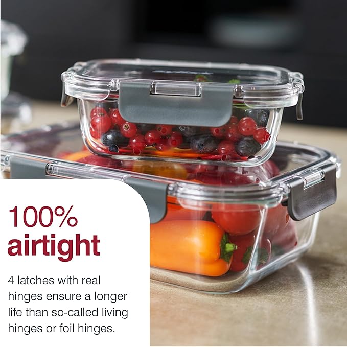Zyliss E981065 1L Glass Container, Shatterproof Glass, Airtight Food Storage Box with Sealable Lid, Microwave Safe, BPA Free, Freezer Safe, Fridge Storage, Food Container, 21cm x 16cm x 7cm