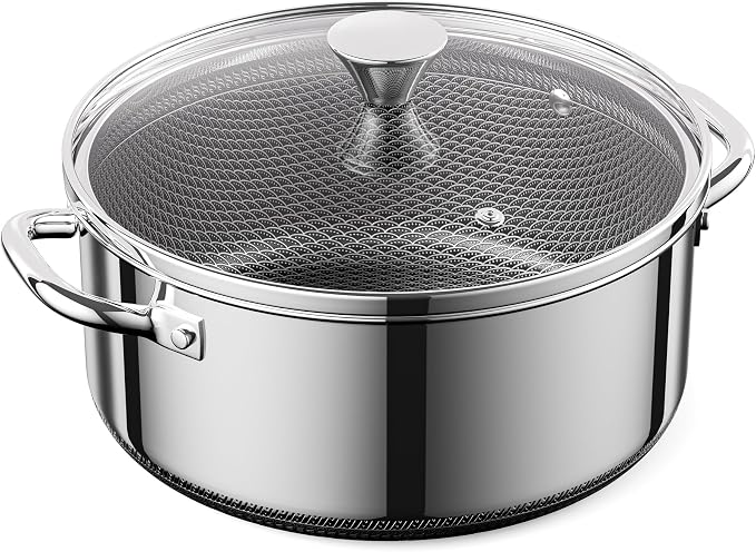 Hybrid Nonstick 2-Quart Stockpot,8 Inch Stainless Steel Stockpot with Glass Lid,PFAS PFOA PTFE Free, Dishwasher-Friendly, Oven-Safe Up to 600°F,Non-stick Soup Pot Compatible with All Cooktops