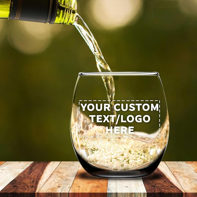Custom Mikonos Stemless Wine Glasses 11.5 oz. Set of 10/50/100, Personalized Bulk Pack - Restaurant Glassware, Perfect for Red Wine, White Wine, Cocktails - Black