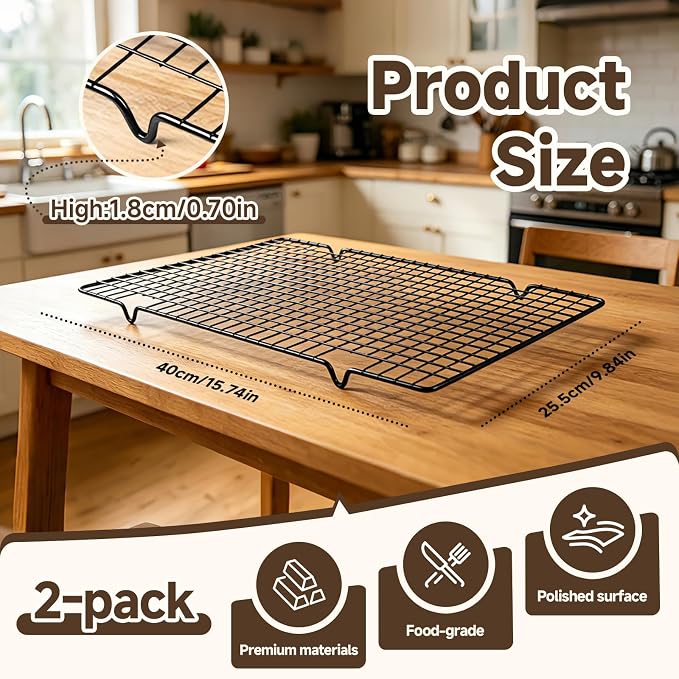 Bread Cooling Rack Sourdough, Sourdough Cooling Rack Stainless Steel, 2 PCS | Bread Cooling Rack, Heavy Duty Cooling Grids, Raised Feet for Heat Dissipation, Easy to Clean, Sturdy and Long-Lasting