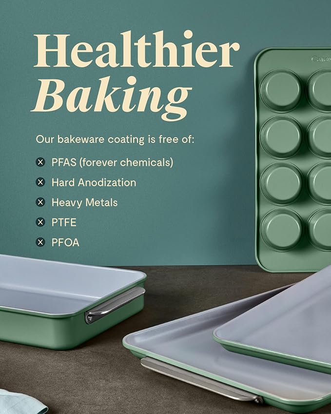 Caraway Nonstick Ceramic Bakeware Set (5 Pieces) - Baking Sheets, Assorted Baking Pans & Storage - Aluminized Steel Body - Non Toxic, PTFE & PFOA Free - White | Baking Sheets, Assorted Baking Pans and Storage, Aluminized Steel Body, Non-Toxic, PTFE and...