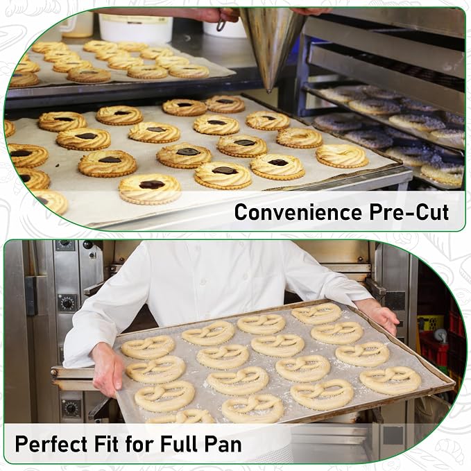 EcoDispose 200 Pcs Non-Stick Parchment Paper Baking Sheets 16-3/8"x24-3/8" | White, Heavy Duty, Pre-Cut, Greaseproof, Full Pan liner for Bake