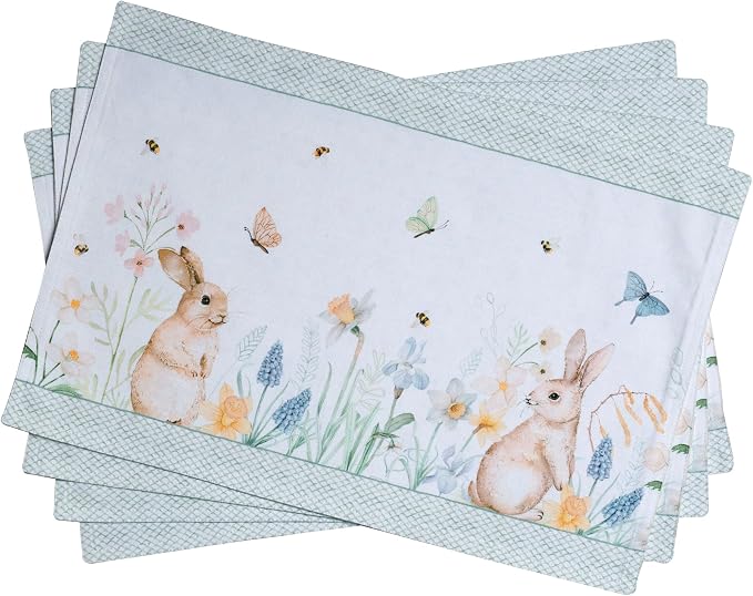 Maison d' Hermine Placemats Set of 4 Reusable 100% Cotton (13"x19") | Cloth Place Mats Washable Table Mats for Kitchen Dining Party Wedding Hotel Home Restaurant Spring Summer - Easter Dew