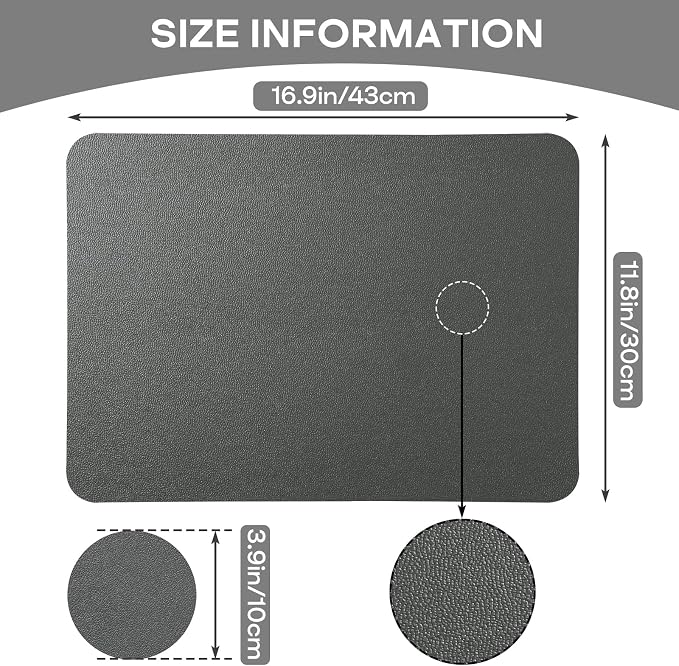 Faux Leather Placemats Set of 6 Waterproof Table Mats with Coaster | 17×12 In Heat Resistant Place Mats Set of 6 Wipebale & Washable Table Placemats for Kitchen Dining Indoor & Outdoor DeepGray