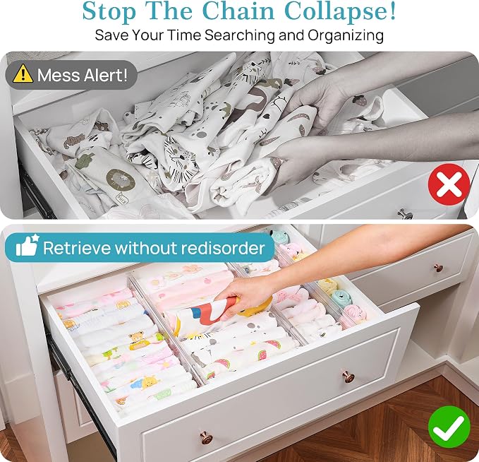 Vtopmart 4" Regular Upgrade Drawer Dividers for Clothes, 12.8"-22.3" 8 Pack | Expandable Dresser Drawer Organizer, Clear Separator, Baby Clothing, Underwear, Cosmetics, Toiletries Storage, Space Saving