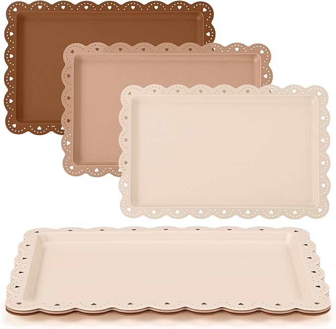 3 Pcs Brown Serving Trays Plastic Platters Dessert Cupcake Holder Party Supplies 14.4 x 9.3 Inches Rectangular Cookie Snack Display Tray for Wedding Restaurant