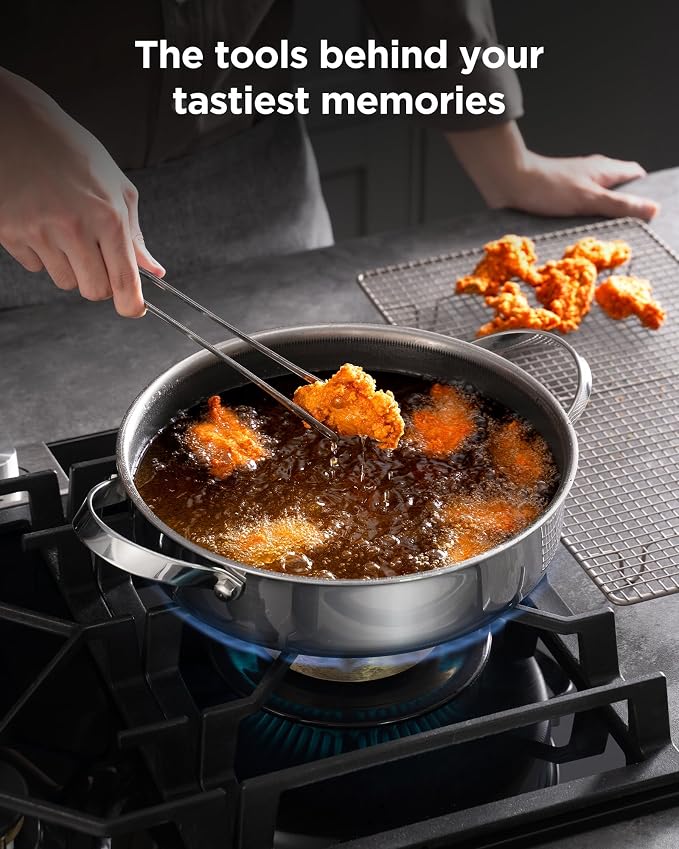 Roomena Frying Pans Nonstick with Lid, Hybrid Ceramic Nonstick Tri-Ply Saute Pan with Lid, PFAS/PFOA/PTFE Free, Metal Utensil Safe, Dishwasher & Oven Safe, Induction Compatible