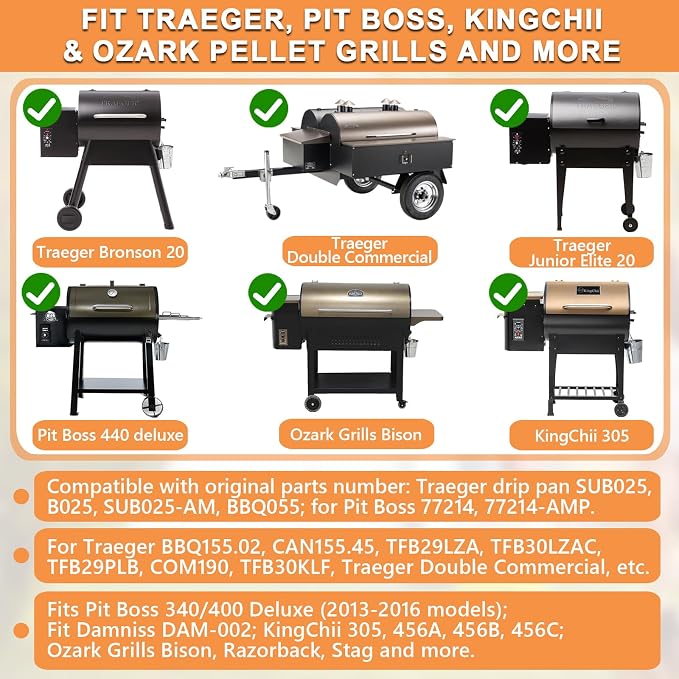 SUB025 BBQ055 Drip Pan Replacement Parts for Traeger Drip Tray, Traeger Bronson 20, BBQ055.04 BBQ155.01 BBQ155.02 CAN155.01 CAN155.45 TFB29LZA BBQ055.00 Junior Elite 20, Tailgater 20 Grease Tray