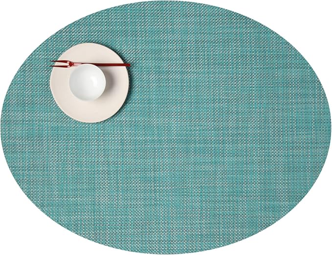 Chilewich Mini Basketweave Placemats, Woven Oval Placemats Set of 4 | Reusable, Stain-Resistant, Indoor/Outdoor Tabletop Protection, Turquoise, 14" x 19.25"