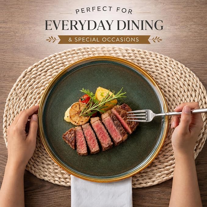 GBHOME Dinnerware Sets for 8, 24 Pieces Ceramic Plates and Bowls Set | Scratch Resistant Stoneware Dishes Set, Dishwasher & Microwave Safe, Reactive Glaze-Brown Green