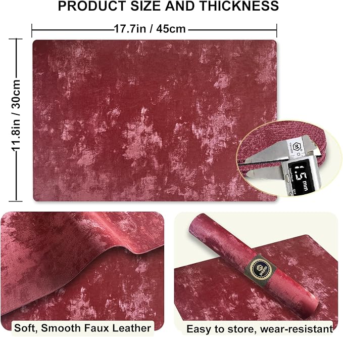 Faux Leather Placemats Set of 4, 11.8"x17.7", Burgundy | Reversible Table Mats, Waterproof, Stain & Heat Resistant, Easy Clean for Dining, Gatherings, Outdoor