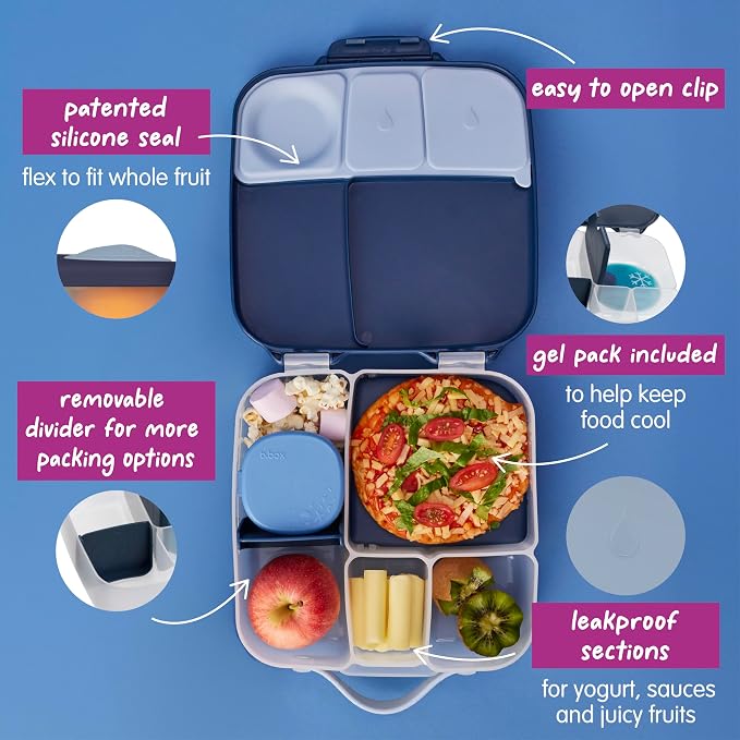 b.box Lunch Box, 8.5 Cup Bento Box for All Ages, Snack Box, Food Containers | Lunch Box Kids + Adults, Lunch Containers, 4 Compartments, Leak Proof, Dishwasher Safe, BPA Free, PFAS Free — Midnight