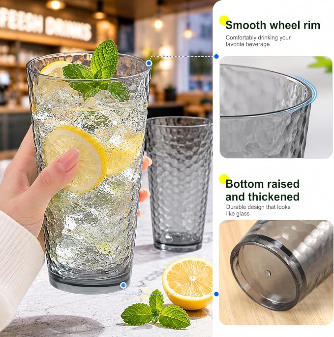 Plastic Drinking Glasses,Set of 6,Plastic glass cup (20 Ounces) | 20 oz plastic Tumbler Cups, Shatterproof Drinking Cups,cups for kitchen ,cup set, Dishwasher Safe