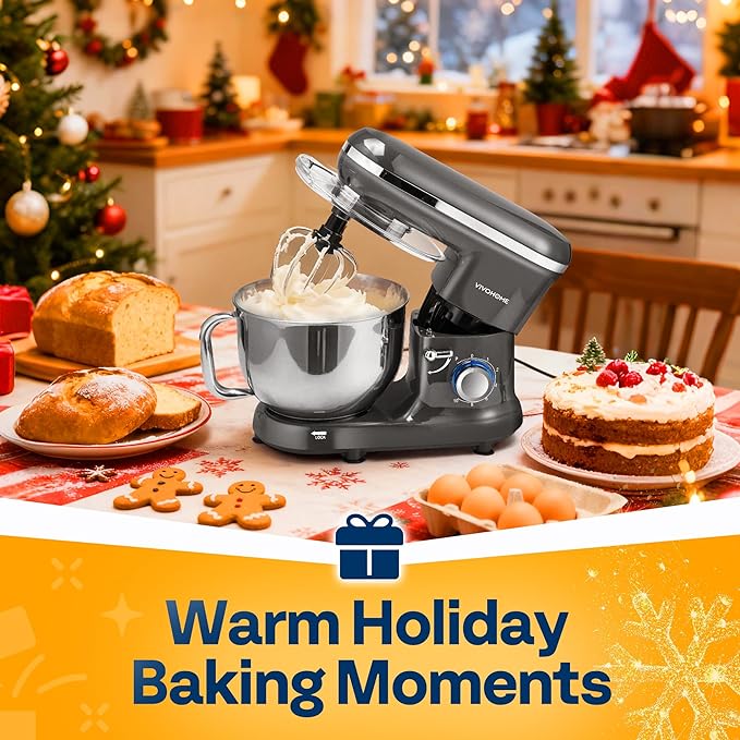 VIVOHOME Stand Mixer, 6-Quart Tilt-Head Kitchen Mixer with Bowl, Gray | 10 Speeds, Dough Hook, Beater, Whisk, Splash Guard, Egg Separator, for Cake & Bread
