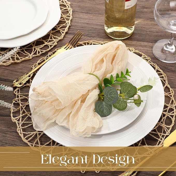 Geosar Round Woven Placemats Bulk Rustic Paper Braided Placemats Boho Natural Non Slip Heat Resistant Table Mats for Wedding Party, Dinner Table Centerpiece Decoration, 13 Inch(White Beige,48 Pcs)