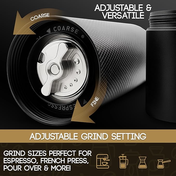 Manual Coffee Grinder, Conical Burr Coffee Grinder with Stainless Steel Burrs & Walnut Handle for Espresso, French Press, Travel, Camping & Home Use