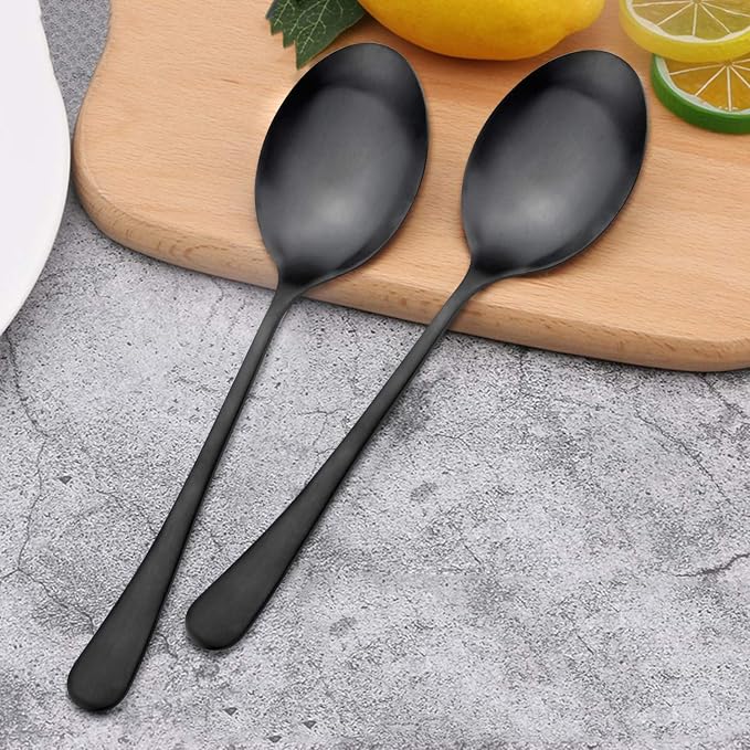 AOOSY Matte Black X-Large Servin Spoons, 6 Pcs 9.8 In Serving Tablespoons | Stainless Steel Solid Serving Spoon for Buffet,Banquet,Flatware, Kitchen Basics Serving Spoon Big Ladle Spoon
