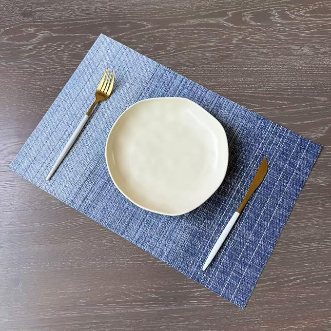 Zupro Placemats Set of 4 Woven PVC 18"x12"Everyday use-(Gradient Deep Blue) | Washable Heat-Resistant Non Slip Table Mats PVC Vinyl Kitchen Dining Patio Table Place Mats for Holidays Dinner Parties BBQs