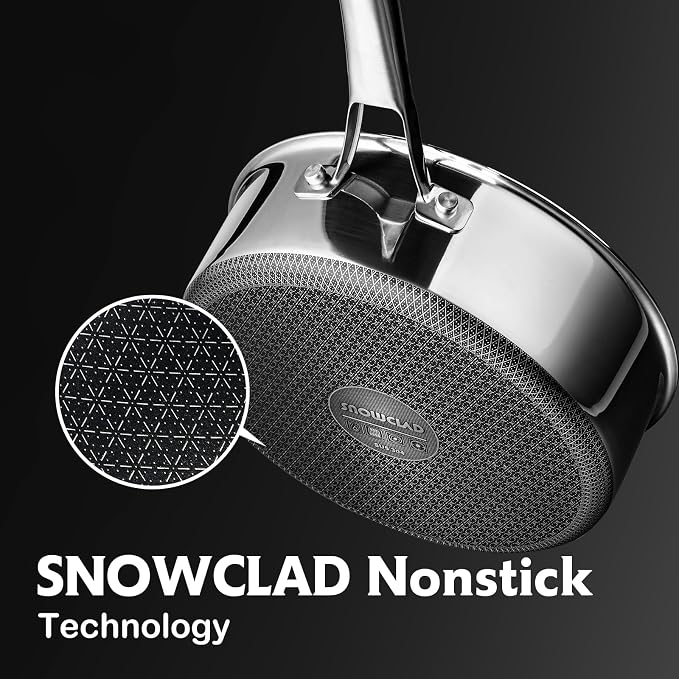 SNOWCLAD Frying Pans Nonstick with Lid,Hybrid Non Stick 5 Quart Saute pan,PFOA Free Cookware,Stainless Steel skillet,12 inch Deep Saute Pan,Dishwasher&Oven Safe,Works on All Cooktops