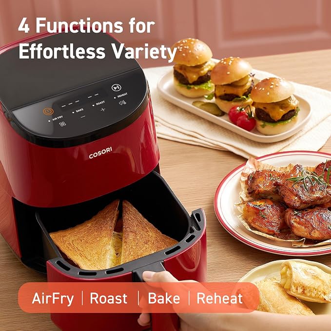 Cosori Lite 2.1 Qt Small Air Fryer, Ceramic Coating, 4-in-1, 97% less oil | Ideal for dorms, apartment, RVs, Quiet, Touch control, Air Fry, Bake, Roast, Reheat, Dishwasher-Safe Basket, Max 400℉