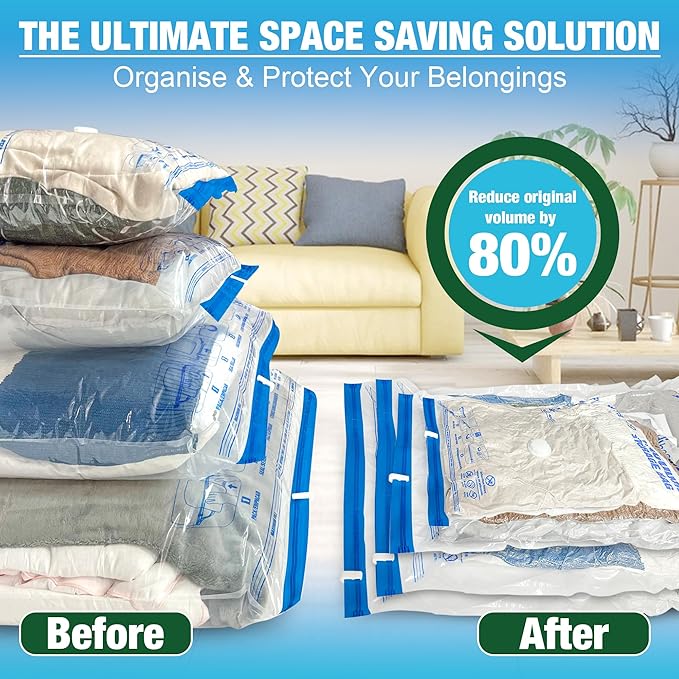 Vacuum Storage Bags, Vacuum Seal Bags for Clothing, 5 Jumbo 5 Large | Extra Large XL, Airtight Triple Seal, Save 80% Space, Hand Pump, Work with Vacuum, Double Zip, Reusable, Easy to Use