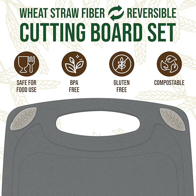 AXIOM CREATIONS 2-Piece Reversible Cutting Board Set Made with Natural Wheat Straw Fiber, Eco-Conscious Food Safe Kitchen Essentials, Gluten Free & BPA Free Chopping Boards for Kitchen