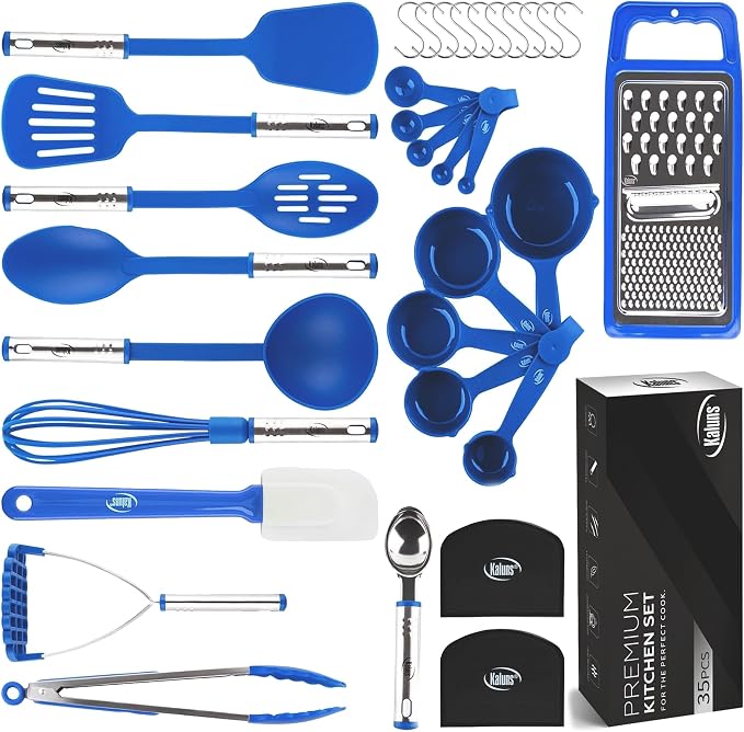 Kitchen Utensils Set 35 PCS Cooking Utensils Set, Nonstick and Heat Resistant Nylon Stainless Steel Silicone Spatula Set - Kitchen Gadgets Home Essentials Kitchen Accessories, Apartment Must Haves
