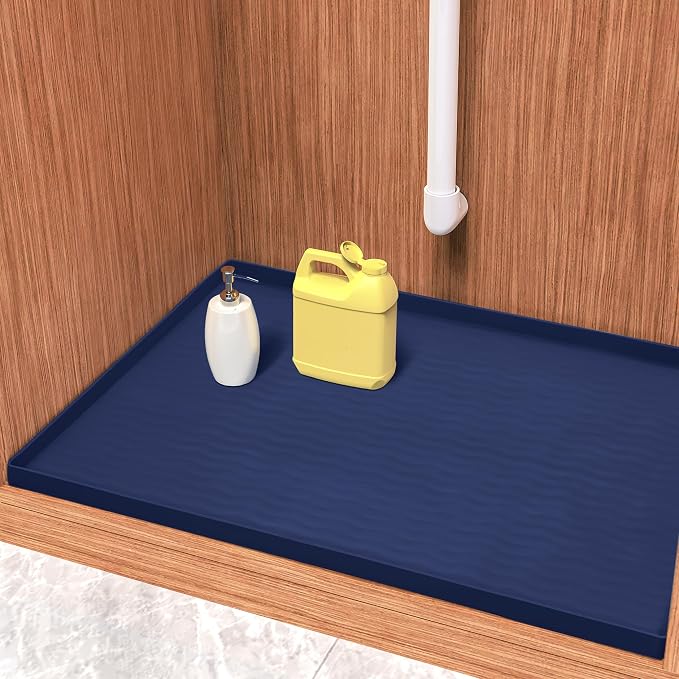 URMONA Waterproof Silicone Under Sink Mat 31'' x 22'' Shelf Liner for Kitchen and Bathroom, Cabinet and Counter Protector, Storage and Organizers, Litter Mat, Pet Cat Puppy Essentials(Navy)