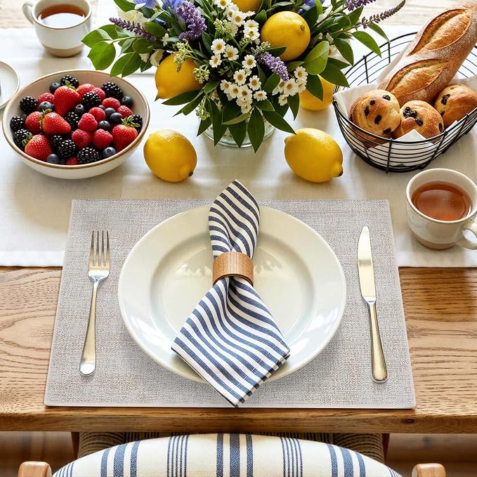 Faux Leather Heat Resistant Placemats 12 Packs, Waterproof Wipeable Dining PU Place Mats for Indoor & Outdoor, Easy to Clean, Beige