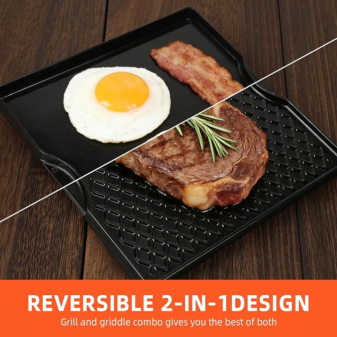 Grill Griddle for Weber Genesis 300 & 400 Series (2022+) | Porcelain-Enameled Cast lron Dual Sided Sear Replacement Parts for Weber, Hick Nonstick BBQ Griddle Pan,16.14" x 16.14"