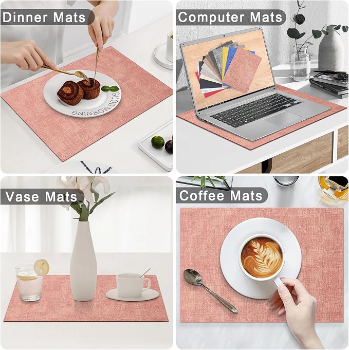 Homaxy PU Faux Leather Placemats for Dining Table, Set of 8, Pink | Waterproof Wipeable Washable Table Mats, Easy to Clean Anti-Slip Place Mats, 11.8" x 17"