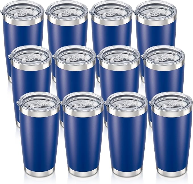 20 oz Tumbler with Lid Stainless Steel Insulated Tumblers Bulk Cups Mug | Double Wall Vacuum, Powder Coated, Keep Drinks Cold and Hot, Waterproof Lid, Fit of Car Cup Holders, Blue, 12 Pack