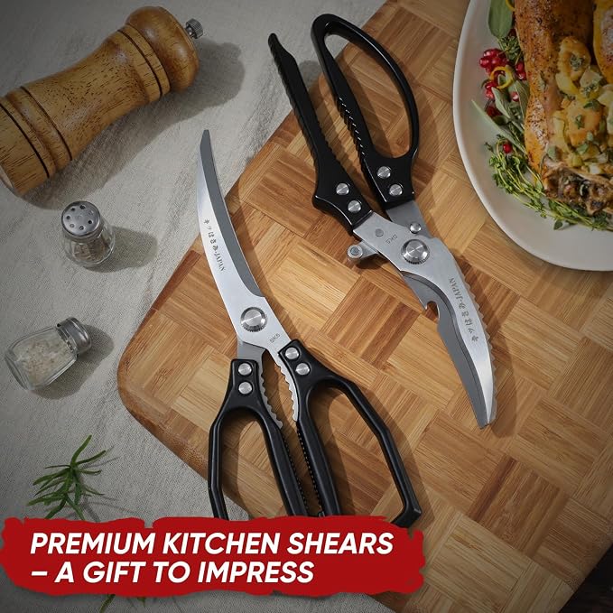 TIVOLI Black Japanese Kitchen Shears Set for Chicken Bones, Meat & Turkey | Japanese SK5 High-carbon Stainless Steel, Ergonomic Non-Slip Handle, Gift Box, for Meat, Chicken Bones and Turkey