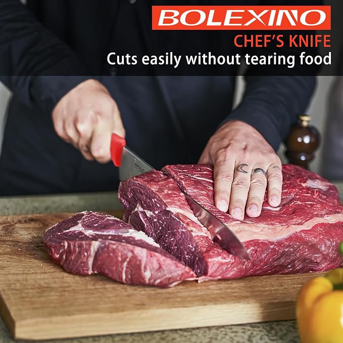 10" Professional Chef Knife, High Carbon Steel, Ergonomic (Red) | 10" High Carbon Stainless Steel,Versatile wide-blade chef knife,Non-Slip Ergonomic Handle,Durable, Stain-Resistant & Sharp.