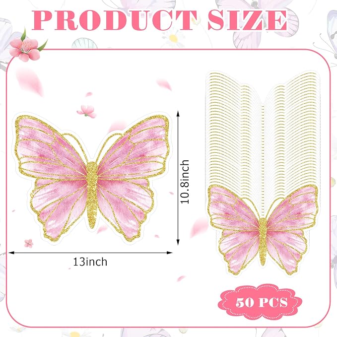 Harloon 50 Pcs Butterfly Paper Placemats Disposable Colorful Butterfly Table Mats for Spring Summer Wedding Baby Shower Birthday and Holiday Party Kitchen Dining Table, 13 x 10.8 Inches (Pink)