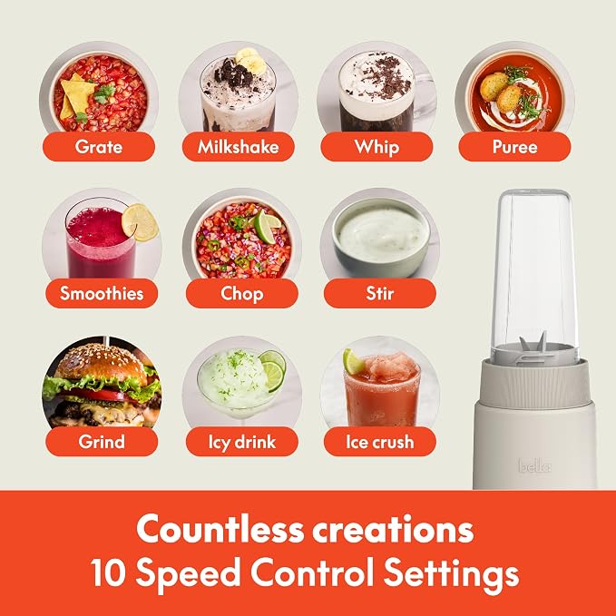 bella Rocket Blender 6-Piece Set with Stacking Cups, Oatmilk