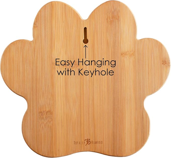 Totally Bamboo Dog Paw Shaped Cutting and Charcuterie Board, 11 x 10 in | Bamboo paw-shaped serving board with juice grooves for prep and entertaining. Built-in keyhole for easy wall display.