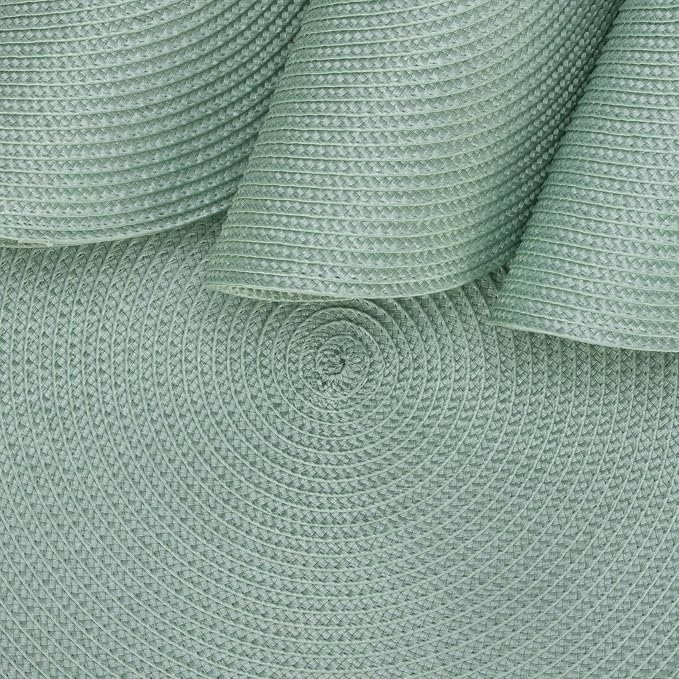 Winknowl 15 Inch Round Braided Placemats Set of 6, Washable Cotton Polyester Table Mats, Heat Resistant Non-Slip Place Mats for Kitchen Dining Table Decor (Mint Green,6pcs)
