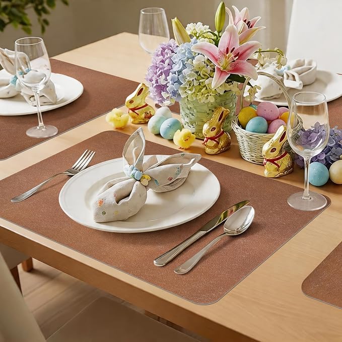 Vinyl Placemats Set of 6-12x17 Inch - Heat Resistant Washable Place Mats Waterproof Non-Slip Wipeable Table Mats for Dining Table Decor, Indoor/Outdoor Plastic Mat