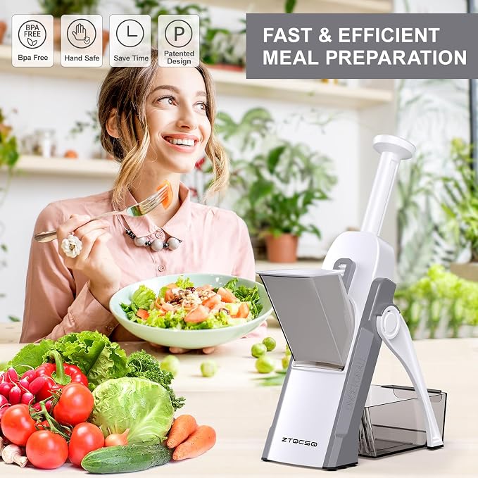 Safe Mandoline Slicer for Kitchen, Vegetable & Food Cutter (Only Slice) | Thickness Adjustable 0.1-8 mm, Potato Slicer for Chips, Easy to Clean, Kitchen Faster Slice, Dishwasher-safe (Light Grey)