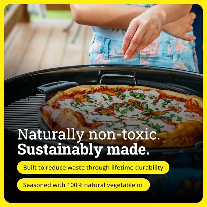 Lodge Seasoned Cast Iron Pizza Pan 15 Inch - Pre-Seasoned, Round Pizza Pan with Dual Assist Handles - Even Heat Distribution- PFAS-Free, Non-Toxic Cookware - Oven Safe